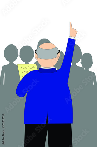 Vector illustration of a businessman or politician speaking to crowd of people