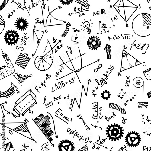 Math, chemistry and physical formules on white