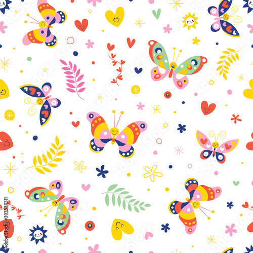 Butterflies hearts nature seamless pattern © aliasching