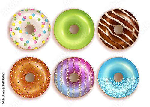 Colorful realistic vector donuts set.