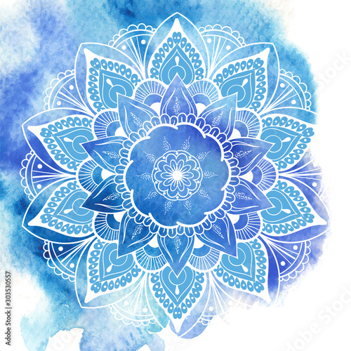 Round gradient mandala on white isolated background. Vector boho mandala in green and pink colors. Mandala with floral patterns. Yoga template