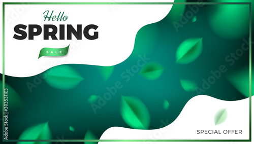 Spring nature background with green leaves and modern style decoration