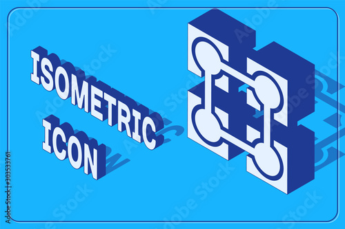 Isometric Blockchain technology icon isolated on blue background. Cryptocurrency data. Abstract geometric block chain network technology business. Vector Illustration