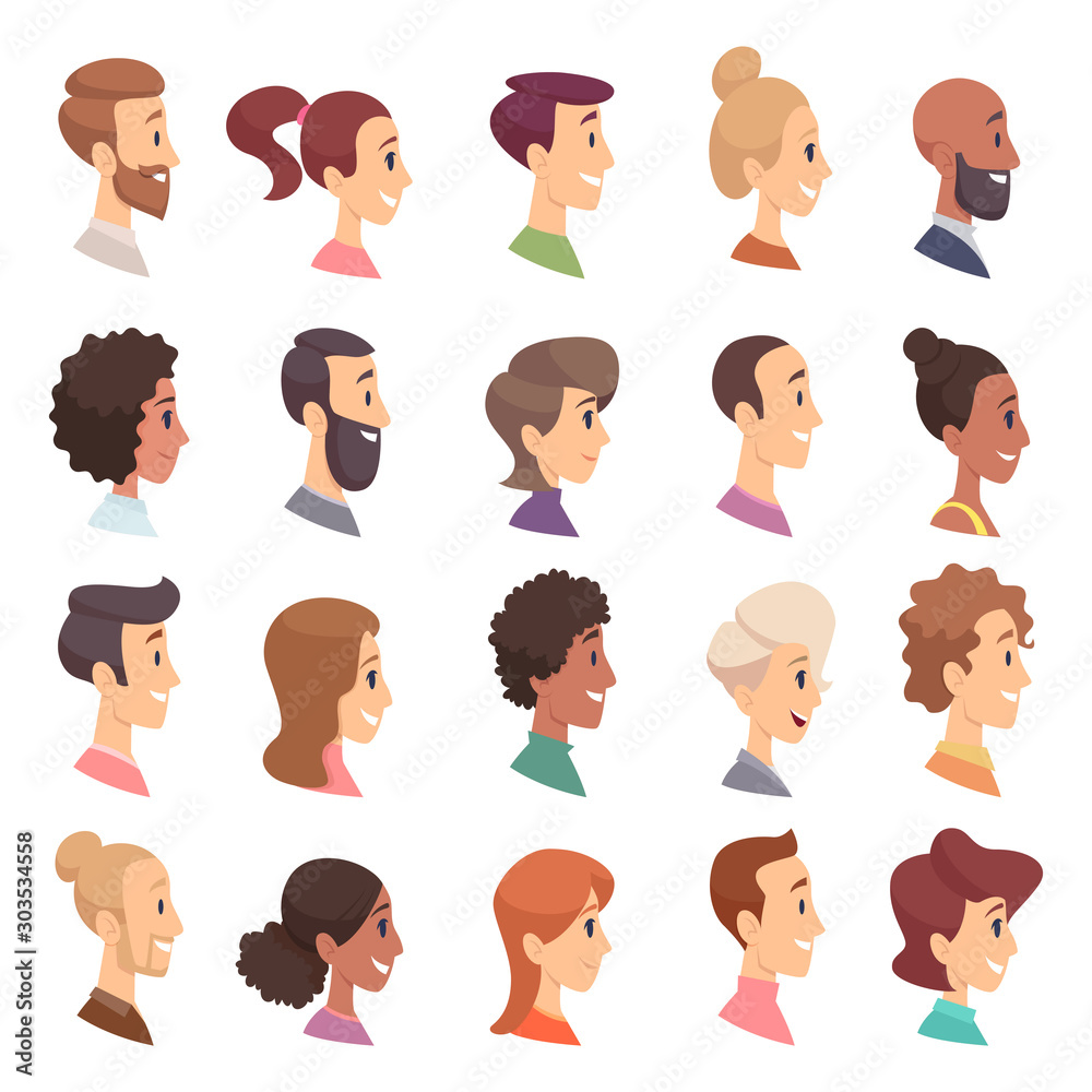 Faces profile. Avatars people expression simple heads male and female ...