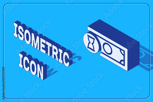 Isometric Fast payments icon isolated on blue background. Fast money transfer payment. Financial services, fast loan, time is money, cash back concept. Vector Illustration