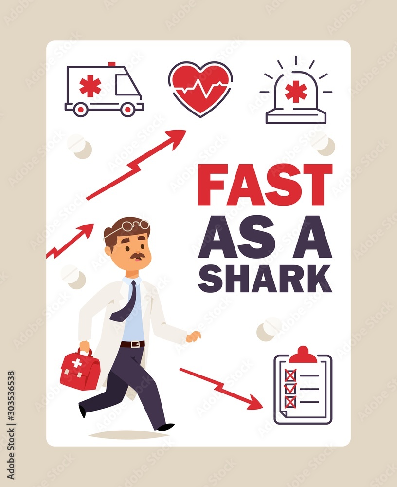 Fotografie Running doctor first aid, vector illustration