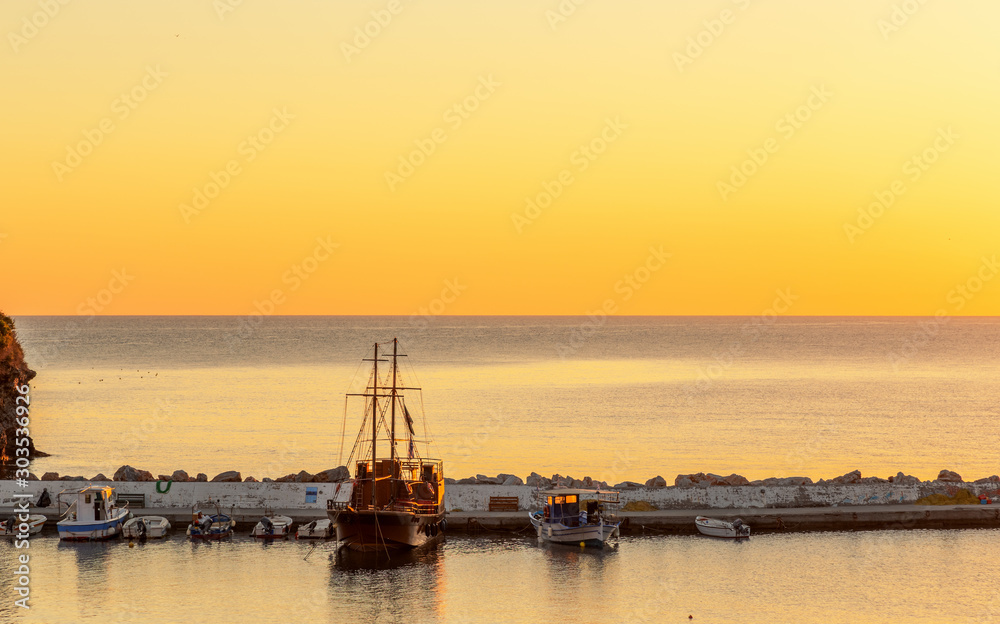 Beautiful bay at sunrise, sea, sky, sunrise, Bali, Crete, Greece.