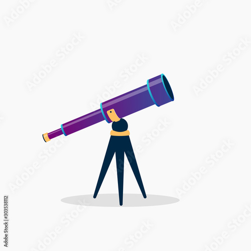 Look through the telescope view of night stars sky with different colors flat vector illustration of outer space background. Banner design