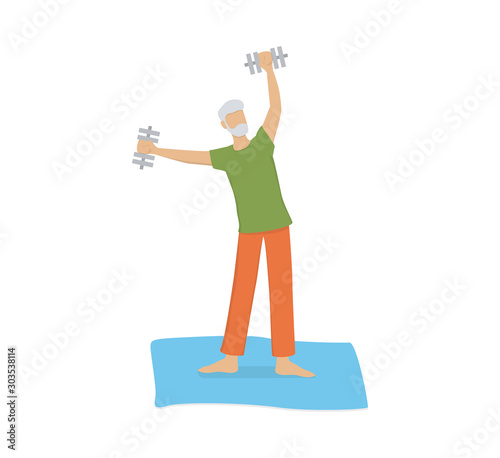 Isolated vector illusttration of an old man doing fitness activity
