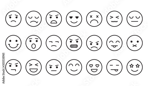 Different emotions, smile face icons, outline design. Vector illustration