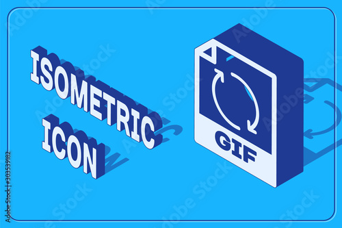 Isometric GIF file document. Download gif button icon isolated on blue background. GIF file symbol. Vector Illustration