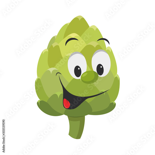 Vegetables Characters Collection: Vector illustration of a funny and smiling artichoke in cartoon style.