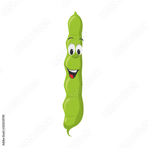 Vegetables Characters Collection: Vector illustration of a funny and smiling green beans in cartoon style.