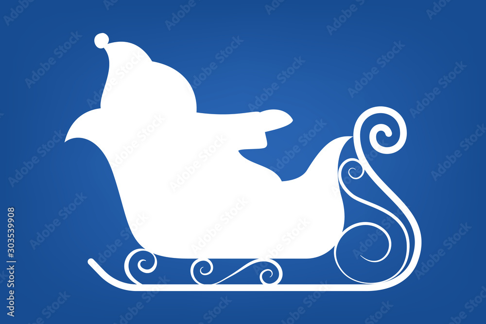 Cute Santa sleighsilhouette. Christmas character with gift Cute Santa sleighsilhouette. Christmas character with gift