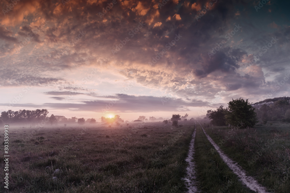 Spring landscape with majestic sunrise Spring landscape with majestic sunrise