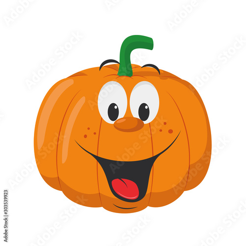 Vegetables Characters Collection: Vector illustration of a funny and smiling pumpkin in cartoon style.