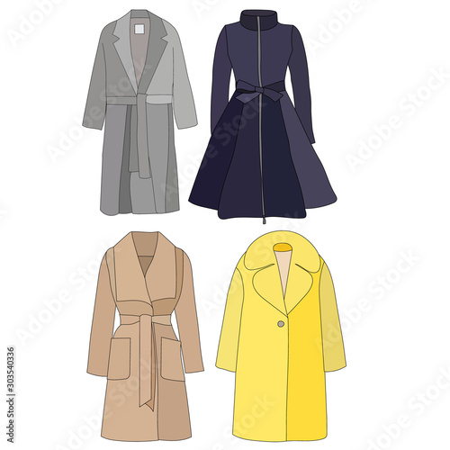 white background, women's clothing, coat, set, collection
