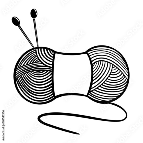 Illustration of wool yarn. For crocheting and knitting print, icons, logo, creative design.  Vector version.