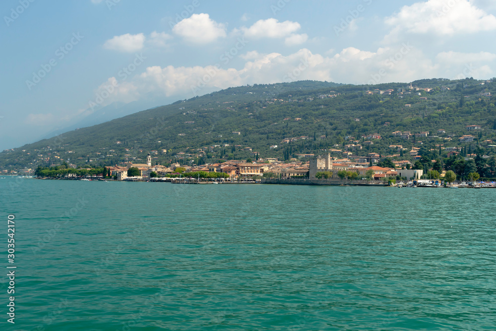 View from the lake Garda of the castle Scaliger de Torri del Benaco, Italy