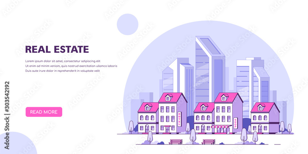 Urban landscape illustration, flat style banner design Urban landscape illustration, flat style banner design