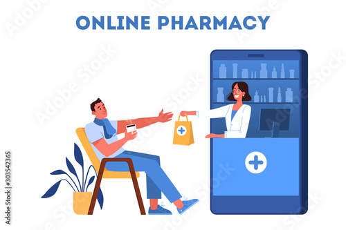 Vector illustration of online pharmacy store. Medicines online