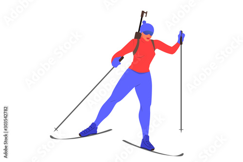 Isolated vector illustration of female athlete skiing