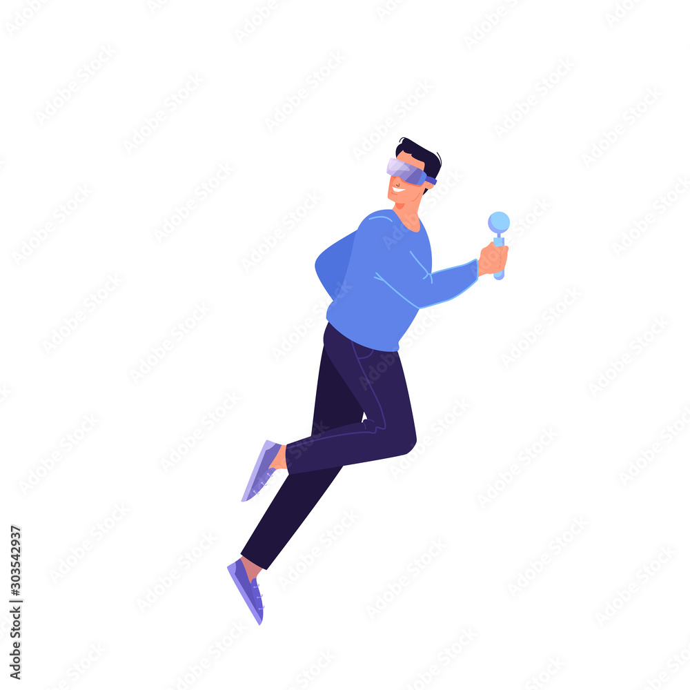 Vector illustration of person using a glasses of virtual reality. Concept of vr Vector illustration of person using a glasses of virtual reality. Concept of vr