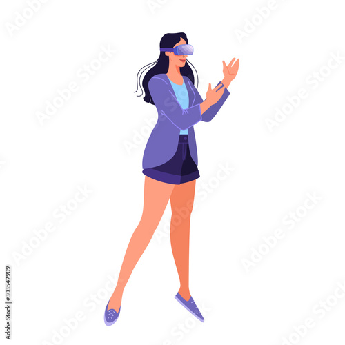 Vector illustration of person using a glasses of virtual reality. Concept of vr