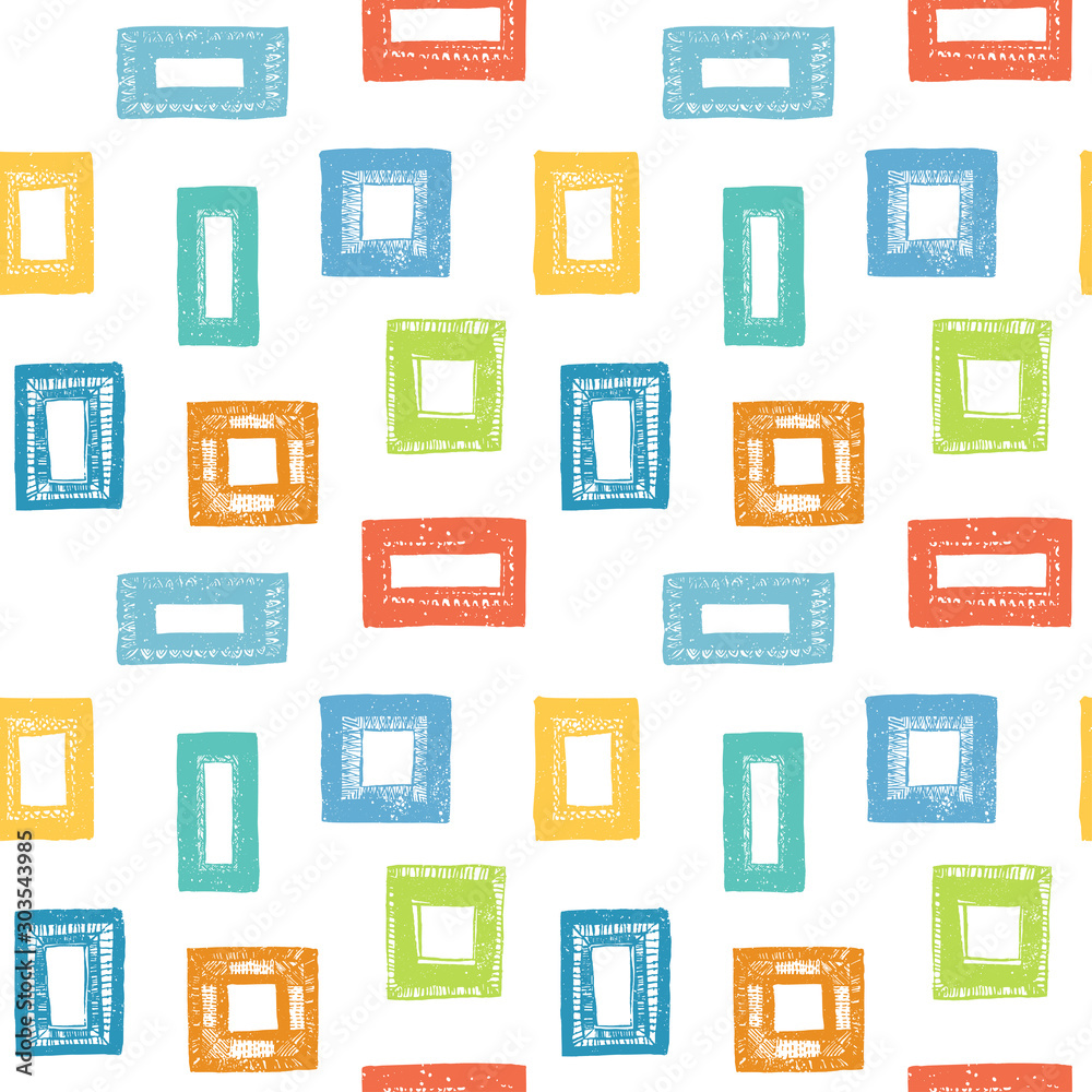 Colorful sketch frames on white. Seamless pattern