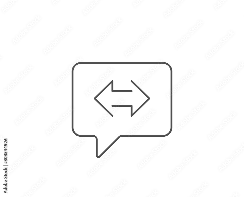 Sync arrows line icon. Chat bubble design. Communication Arrowheads symbol. Navigation pointer sign. Outline concept. Thin line sync icon. Vector Sync arrows line icon. Chat bubble design. Communication Arrowheads symbol. Navigation pointer sign. Outline concept. Thin line sync icon. Vector