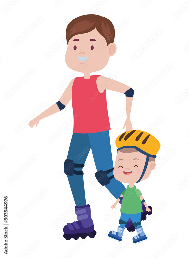 young father with son in skates