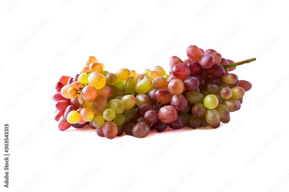 Grapes isolated on white background. Pink grapes Kish Mish. Bunch of grape isolated on white background. Pink bunch grape isolated on white.