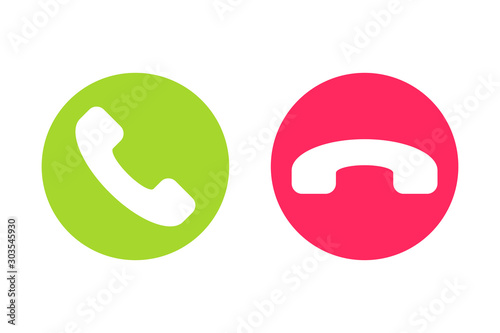 Icon or button of green and red handset silhouettes which symbolize accept and decline phone call