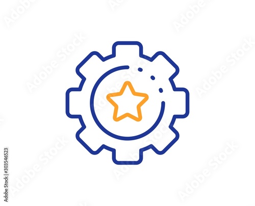 Cogwheel with star sign. Settings gear line icon. Working process symbol. Colorful outline concept. Blue and orange thin line settings gear icon. Vector © blankstock