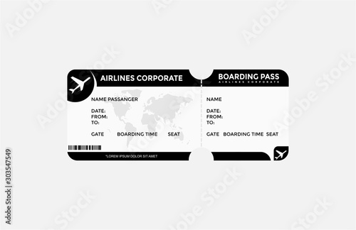 Boarding pass Modern Black Color template on blank background