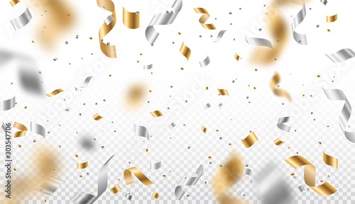 Falling confetti, tinsel and ribbons background