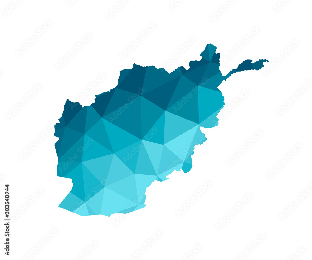 Vector isolated illustration icon with simplified blue silhouette of Afghanistan map. Polygonal geometric style, triangular shapes. White background Vector isolated illustration icon with simplified blue silhouette of Afghanistan map. Polygonal geometric style, triangular shapes. White background