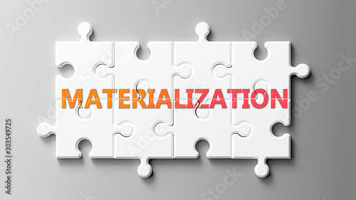 Foto Materialization complex like a puzzle - pictured as word Materialization on a pu