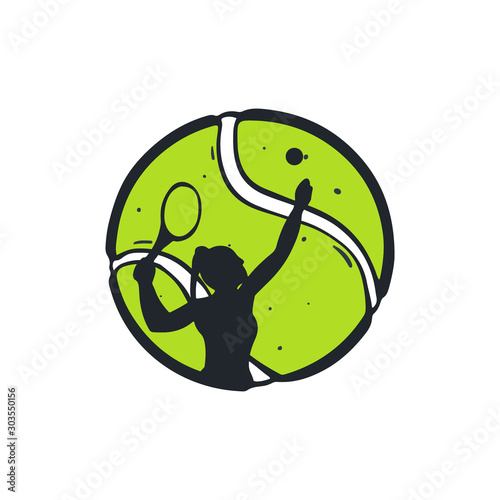 Tennis ball with player inside. Vector illustration.