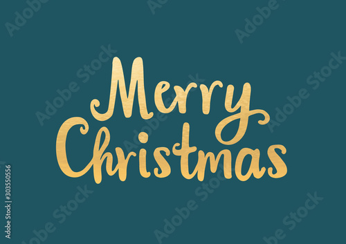 Golden Merry Christmas Greeting Card. Hand Drawn Lettering Design.