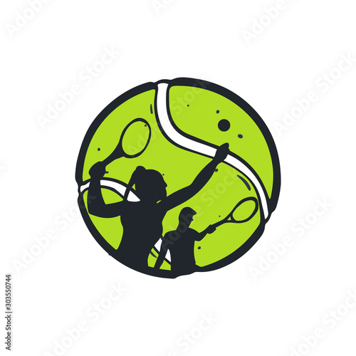 Tennis ball with player inside. Vector illustration.