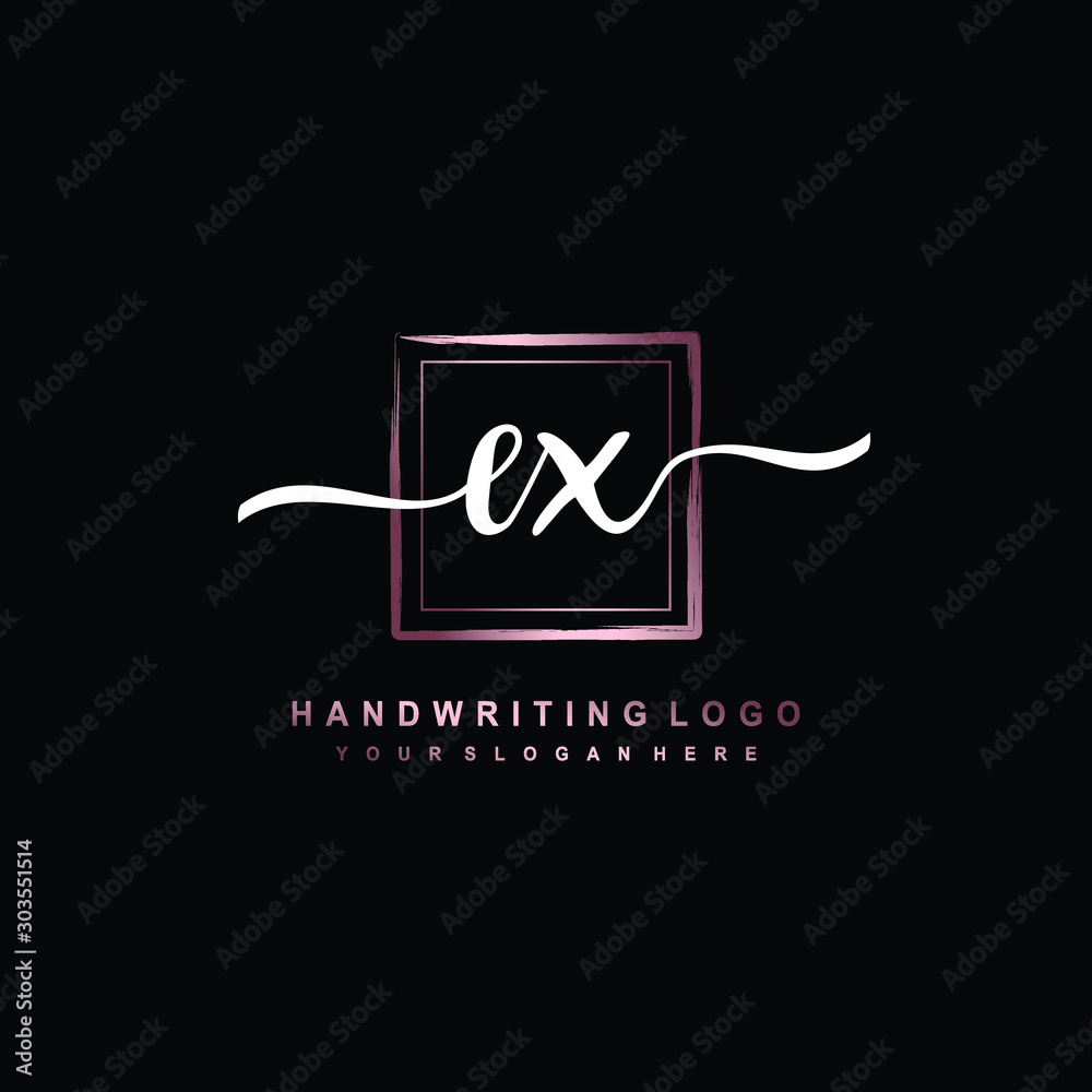 EX Initial handwriting logo design with brush box lines dark pink color gradation. handwritten logo for fashion, team, wedding, luxury logo. EX Initial handwriting logo design with brush box lines dark pink color gradation. handwritten logo for fashion, team, wedding, luxury logo.