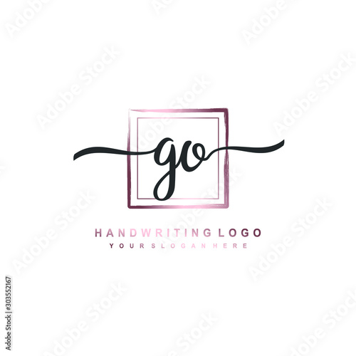 G Initial handwriting logo design with brush box lines dark pink color gradation. handwritten logo for fashion, team, wedding, luxury logo. photo