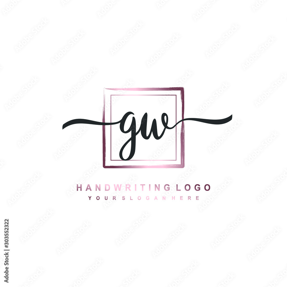 GW Initial handwriting logo design with brush box lines dark pink color gradation. handwritten logo for fashion, team, wedding, luxury logo. GW Initial handwriting logo design with brush box lines dark pink color gradation. handwritten logo for fashion, team, wedding, luxury logo.