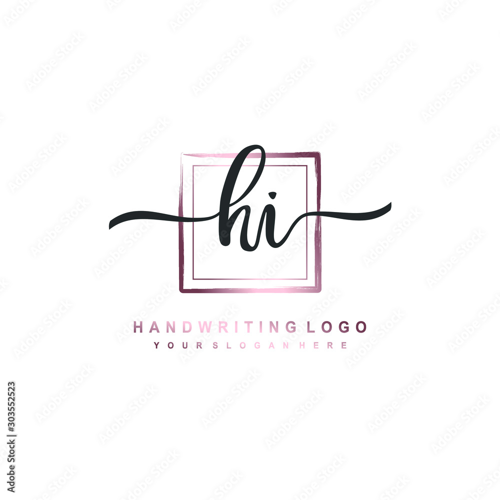 HI Initial handwriting logo design with brush box lines dark pink color gradation. handwritten logo for fashion, team, wedding, luxury logo. HI Initial handwriting logo design with brush box lines dark pink color gradation. handwritten logo for fashion, team, wedding, luxury logo.