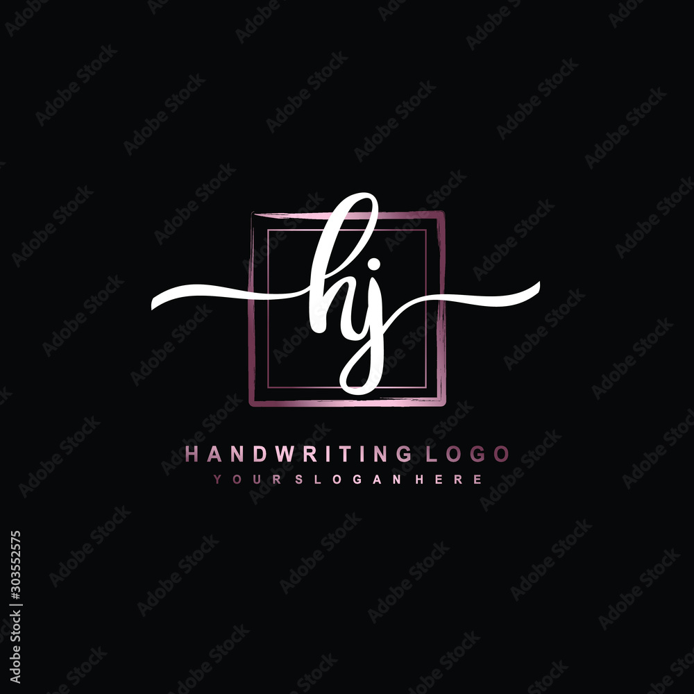 HJ Initial handwriting logo design with brush box lines dark pink color gradation. handwritten logo for fashion, team, wedding, luxury logo. HJ Initial handwriting logo design with brush box lines dark pink color gradation. handwritten logo for fashion, team, wedding, luxury logo.