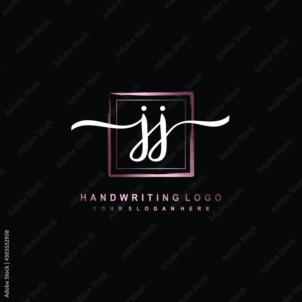 JJ Initial handwriting logo design with brush box lines dark pink color gradation. handwritten logo for fashion, team, wedding, luxury logo. JJ Initial handwriting logo design with brush box lines dark pink color gradation. handwritten logo for fashion, team, wedding, luxury logo.