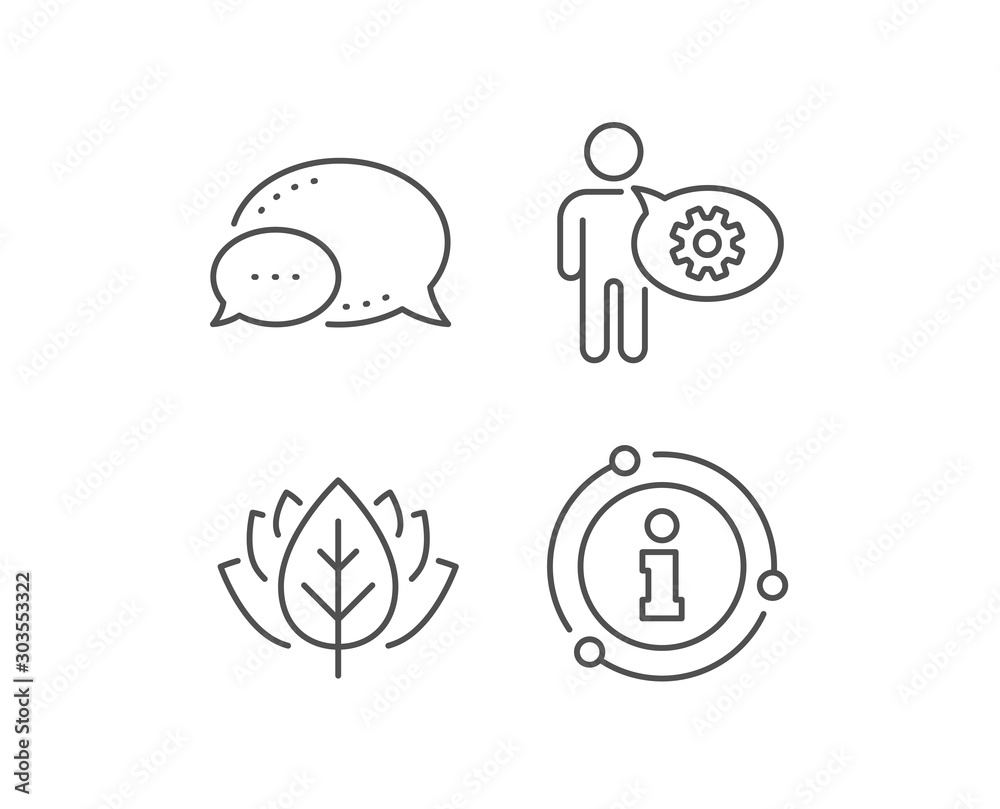 Cogwheel line icon. Chat bubble, info sign elements. Engineering tool sign. Man talk symbol. Linear cogwheel outline icon. Information bubble. Vector Cogwheel line icon. Chat bubble, info sign elements. Engineering tool sign. Man talk symbol. Linear cogwheel outline icon. Information bubble. Vector