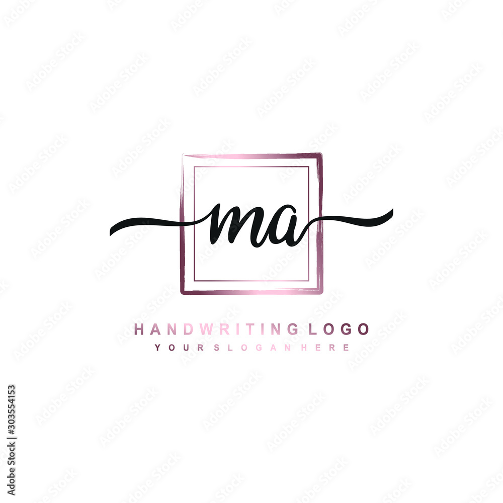 MA Initial handwriting logo design with brush box lines dark pink color gradation. handwritten logo for fashion, team, wedding, luxury logo. MA Initial handwriting logo design with brush box lines dark pink color gradation. handwritten logo for fashion, team, wedding, luxury logo.