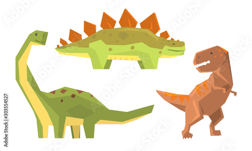 Set With Different Types Of Dinosaurus Vector Illustration Cartoon Character